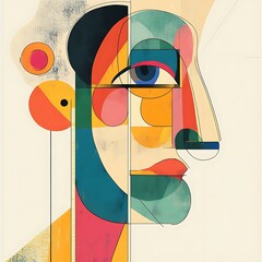 Poster - Abstract portrait of a woman, geometric style, profile view, modern art,  possible use in design