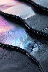Poster - Luxurious black leather subtly reflects iridescent holographic light, evoking a tech-forward aesthetic. Ideal for showcasing brands in a modern design environment