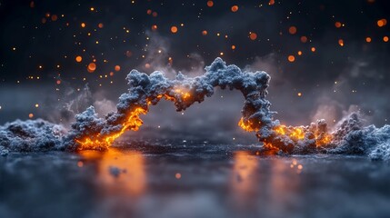 Poster - Fiery abstract art Burning textured substance creating an arch shape with sparks and smoke