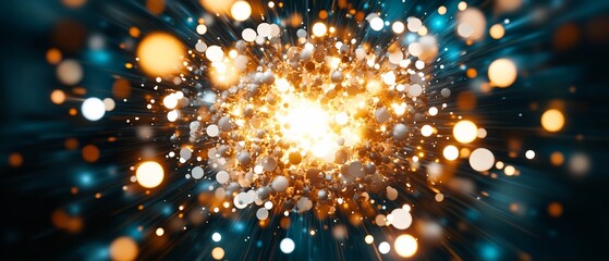 Leinwandbilder - Abstract Golden and Teal Light Burst Explosion Background with Shiny Particles Perfect for technology or energy concepts