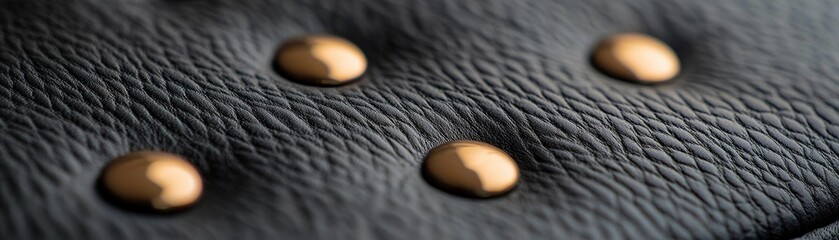 Poster - A luxurious black leather surface features intricate embossed designs and subtle gold foil highlights, creating a sophisticated backdrop ideal for text or decorative elements