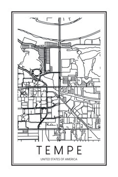 Printable downtown road map poster of the USA city of PARADISE on solid white background with city name