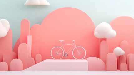 Aufkleber - Pastel Pink Bicycle Scene, Abstract 3D Background, Product Display