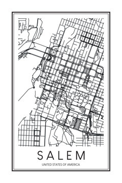 Printable downtown road map poster of the USA city of SALEM on solid white background with city name