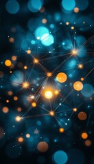 Poster - Telecommunications Network, Dynamic Connections and Glowing Nodes on a Blue Background
