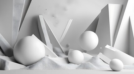 Poster - Abstract geometric shapes, white scene, 3D design, modern background, promotional photography