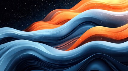 Poster - Abstract Blue Orange Waves Cosmic Design