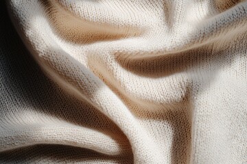 Poster - Tightly woven beige knitted fabric displays soft folds, partially shaded in deep black, creating a moody atmosphere with elegance and texture in focus