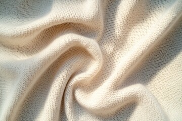 Poster - The composition showcases tightly woven beige knitted fabric featuring soft folds. Deep black shadows enhance the elegance and moodiness of the scene, adding depth to the texture