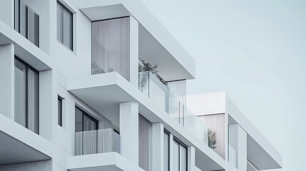 Aufkleber - Modern apartment building exterior facade, clean lines, minimalist design