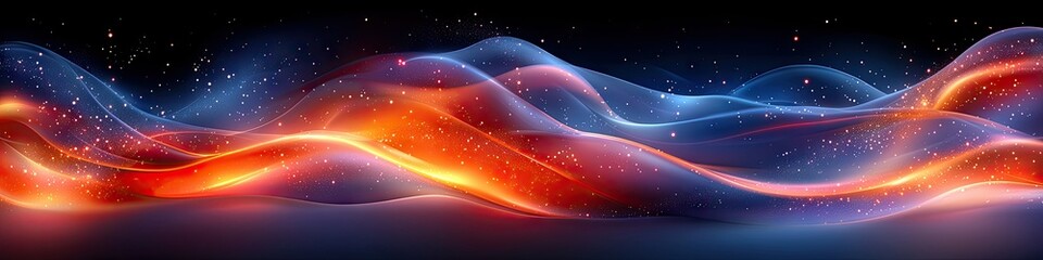 Poster - Abstract Glowing Waves with Sparkling Dust Particles