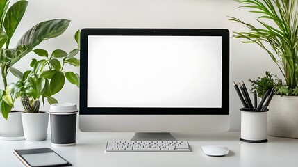 Aufkleber - Modern workspace with computer and plants