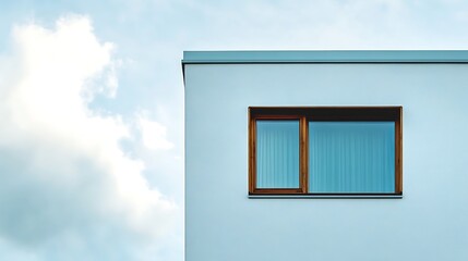 Aufkleber - Modern white building corner with window against cloudy sky. Possible use Architecture stock photo
