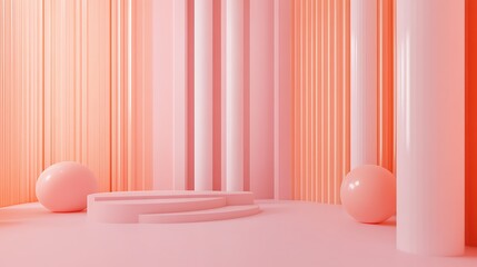 Poster - Pink product display stage, pastel columns, spheres, background