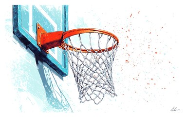 Aufkleber - Artistic basketball hoop shot, vibrant colors, dynamic action