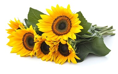 Aufkleber - Vibrant sunflowers bouquet, white background, studio shot, for greeting cards