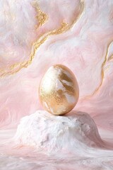 Poster - A golden Easter egg drifts gently within a pastel nebula, its surface glowing with cosmic light. The egg appears to absorb the celestial energy surrounding it, creating a magical aura