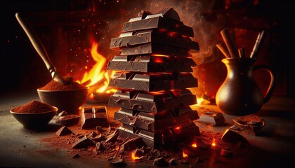 A dark chocolate tower that crumbles into glowing embers