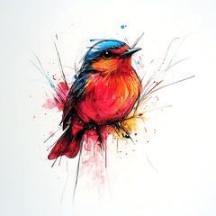 Poster - Vibrant red bird illustration with abstract background