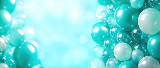 Poster - Abstract turquoise spheres arrangement with glossy surface and soft light background design