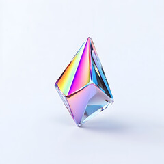 Bright reflective crystal, holographic diamond shape gem isolated on light pastel background