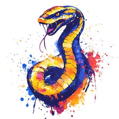 Poster - Colorful snake illustration on a splatter background. Possible use graphic design
