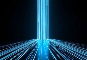 Poster - Futuristic Vertical Bar with Blue Glowing Technological Lines: A Positive View of Modern Technology on a Black Background
