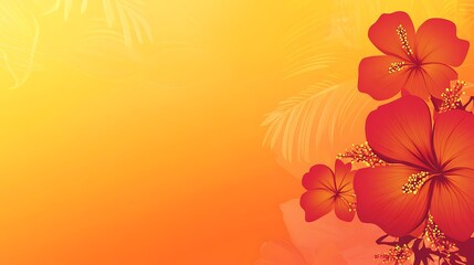 Poster - Vibrant hibiscus flowers on orange background. Possible use graphic design, social media, digital art
