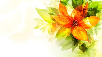 Aufkleber - Orange lilies, green leaves, white background, spring floral design, greeting card
