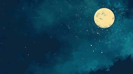 Poster - Night sky, full moon, stars, clouds, dreamy atmosphere; website background