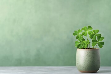 Minimalist indoor decor for st. Patrick's day green clover plant close-up inspiration