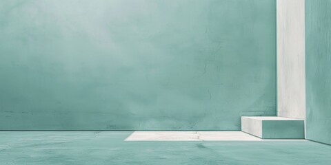 Poster - A minimalistic aesthetic featuring a light teal backdrop, Simple geometric patterns and cool tones, Contemporary minimalist style