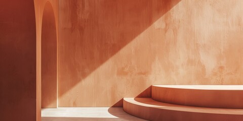 Poster - A minimalistic aesthetic featuring a light terracotta backdrop, Subtle textures and warm tones, Contemporary minimalist style