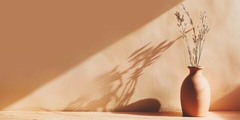 Poster - A minimalistic aesthetic featuring a light terracotta backdrop, Subtle textures and warm tones, Contemporary minimalist style