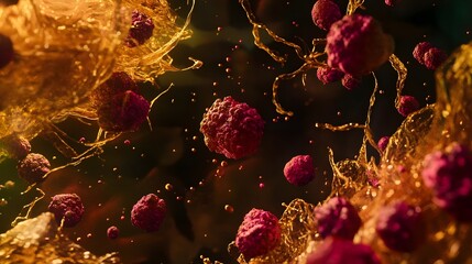 Aufkleber - Captivating Metallic Abstract Fractal Shapes and Textures Magnified Under the Microscope  Vibrant and colorful microscopic view of a complex organic or technological structure