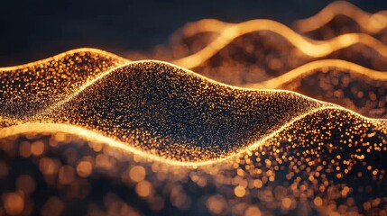 Poster - Golden Particles Flowing In Wavy Abstract Design