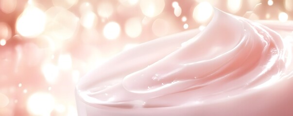 Leinwandbilder - Close up of a soft creamy pastel pink frosted dessert or confection item such as a cake cupcake or meringue with a blurred dreamy bokeh background in a minimalist elegant style