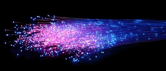 Poster - Fiber Optic Cables Glowing with Pink and Blue Light Against a Dark Background Technology Concept