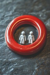 Poster - Two White Figures Within a Red Circle on a Textured Gray Stone Surface Close Up View