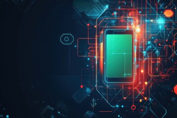 Leinwandbilder - Futuristic smartphone with glowing circuits and digital patterns