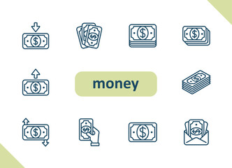 Wall Mural - Money icons. Cash, payment, finance, currency, savings, investment vector icon set