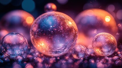 Wall Mural - Glowing spheres bokeh background, cosmic design