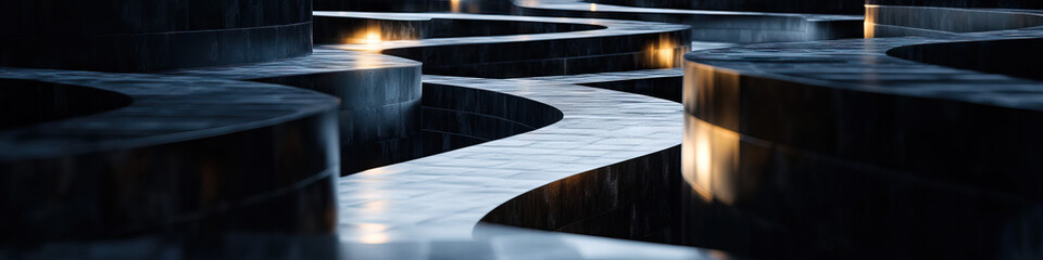 Poster - Curving Stone Pathway with Ambient Lighting