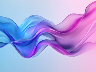 Poster - Abstract wave of flowing fabric in blue and pink hues against a light gradient background