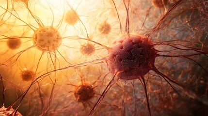 Poster - Microscopic view of neurons nerve cells in the nervous system  Intricate organic abstract art pattern design  Medical science and biology background