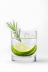 Sticker - Alcoholic drink gin tonic cocktail with lemon, rosemary and ice isolated on white backdrop