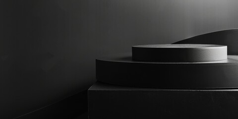 Aufkleber - A minimalistic composition with a pure black backdrop, Strong geometric shapes and bold contrasts, Elegant minimalist style