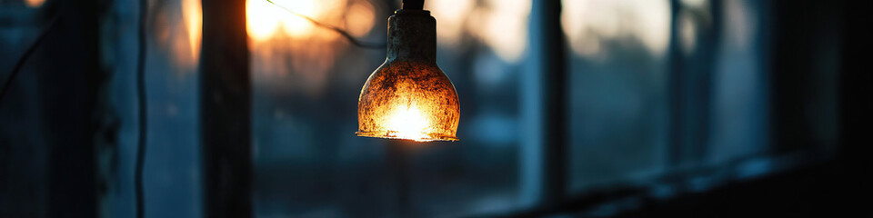 Wall Mural - Illuminated Rustic Light Bulb at Sunset