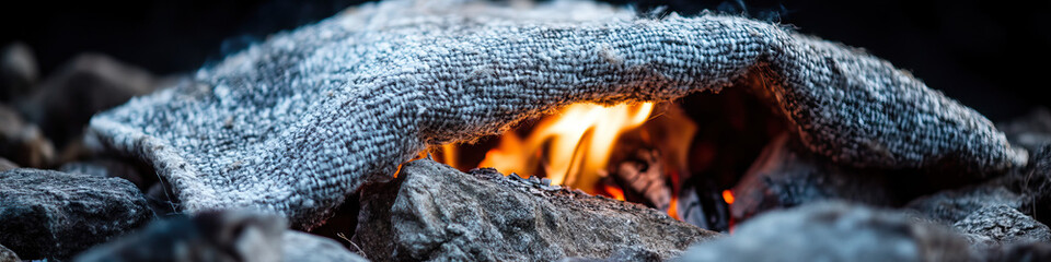 Wall Mural - Fabric-Covered Embers and Rocks with Fire