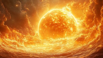 Wall Mural - fiery earth orbiting a glowing sun in the cosmic universe